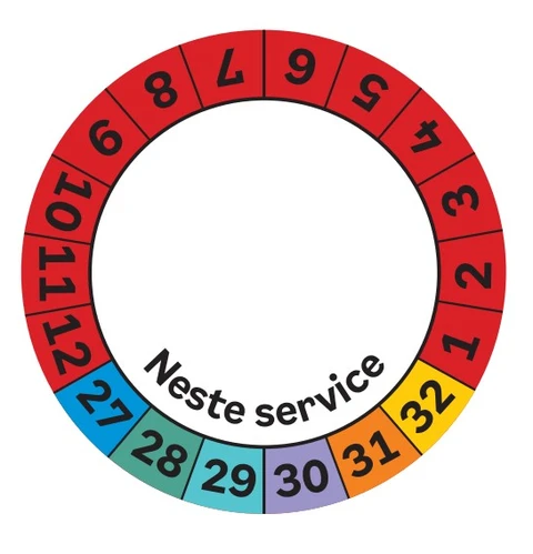 Etikett Service 9 farger mnd år 27Ø